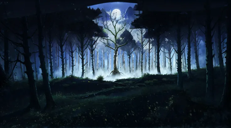 In the silent night forest，There is a cold atmosphere。There are many mysterious monsters around，Varies in morphology，As if hiding unfathomable power。Strange-shaped branches cast strange shadows in the moonlight，Tree trunks towering into the sky，Point to th...