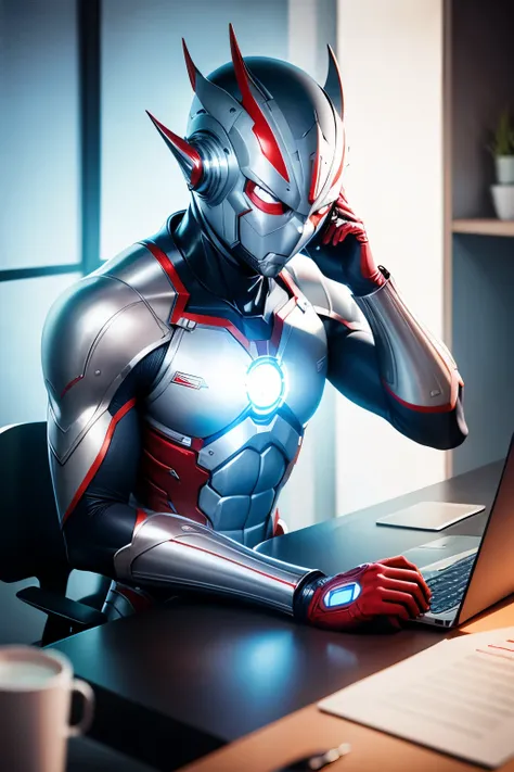 5 ultraman，Sit in front of a computer and work，Office room，SuperiorQuality