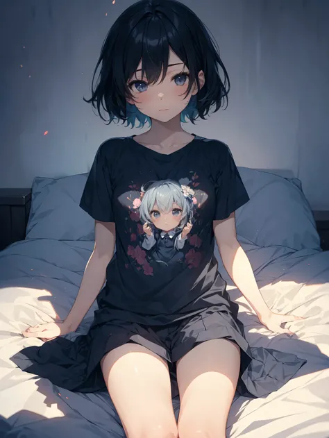 Super high quality by the art god, Ultra-detailed, High resolution, Gwise Style, anime moe art style, best anime 8K konachan wallpaper, Pixiv Contest Winner, Perfect Anatomy,BREAK,(Please draw a picture of a girl sitting sleepily on the bed. ),BREAK, a hyp...