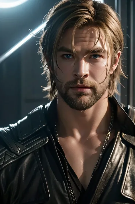 Thor &#39;&#39;cabelo Ragnarok&#39;&#39; cabelo cortado, da Marvel, Chris Hemsworth, olhando para o lado, full view, detalhes intrincados, Cinematic lighting, accent lighting --v5