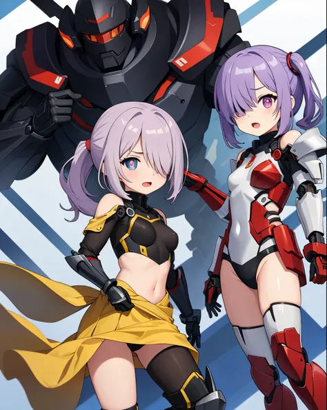 Japanese_anime_style,1figure_girl,(loli:1.5), (short_ponytail:1.3), (light_whitish_purple_hair:1.3),black_mechanical_armor_parts,white_breasts_parts_red_black_body_suit,bare_shoulder,bare_slender_thighs,medium_breasts,on_the_desk, desk_background,Stinging_...