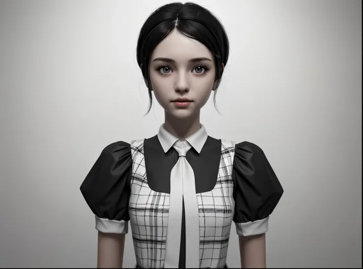 masterpiece, best quality, 1 girl,black and white outfit , game cg, detailed, white background