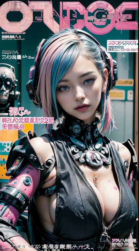 Flowing_contour biomechanical__cybernetic_airbrush___Strange__Weird__(((Japanese Harajuku style Fashion_(((colorful Magazine_cover)))__art_decor_Border)))__porcelain_and_Platinum / Futuristic Cyberpunk woman with porcelain skin, cybernetic implants, NSFW