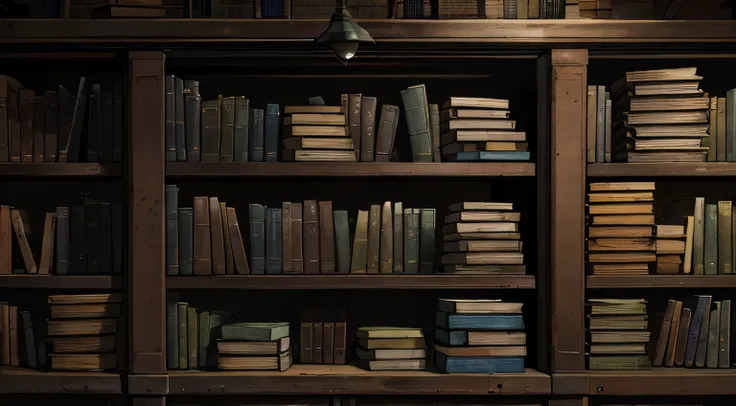 Old archive documents and old rusty books in an old dark room  shelf . night