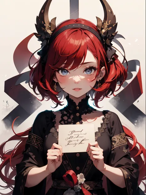 absurderes, hight resolution, ultra-detailliert, (1girl in:1.3), Design images featuring beautiful calligraphy, With expressive lettering, Gracious prosperity, And a sense of craftsmanship and skill、Red-haired