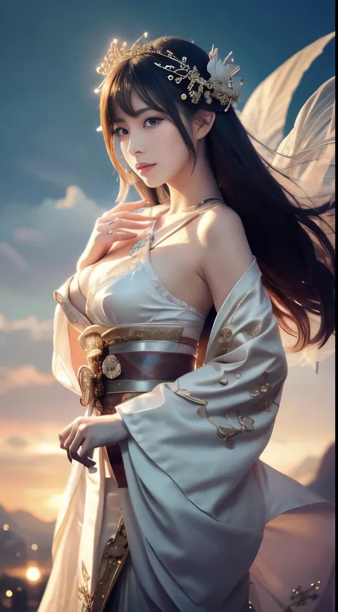 Detailed background, Cyberworld, Space Fantasy, elaborate costume{Luxury kimono(pale and coloured kimono(detailed embroidery,))}、(Japanese Idol(actress):1.2)(face perfect:1.2),Expressing a beautiful and elegant woman, Hairstyle Short Bob, Blur the backgrou...