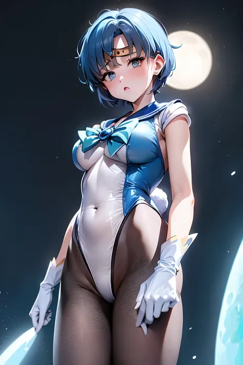 masutepiece, best quality, 1girl in, (sailor mercury),lightblue hair, (black eyes:1.2),((bunnygirl))、((leotard))、((embarassed ex...