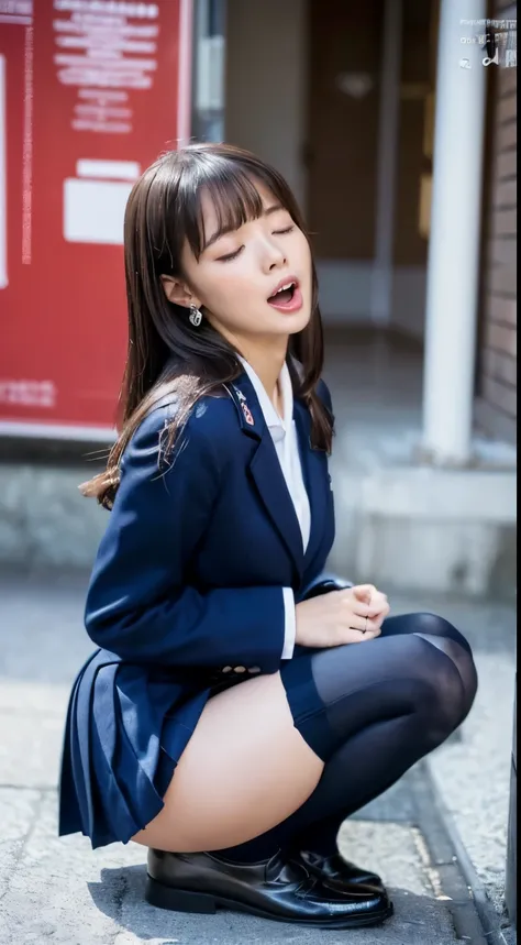 She wears the cutest high school uniform in the world、25-years old、Sculpture model attracts, (1girl in:1.Hotos、Photorealsitic:1.4、Official art、ultra-detailliert、Beautiful and aesthetic、Beautiful fece、​masterpiece、top-quality、Poses that sexually provoke men...