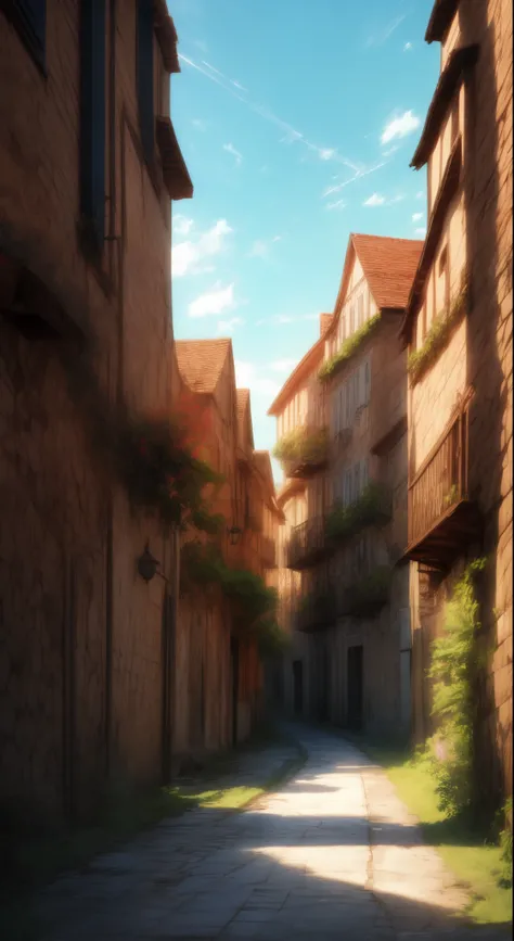 full-length, hq artstyle, medieval town