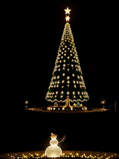 Sparkling Christmas tree with illuminations and snowman.4k