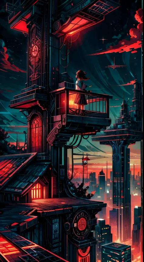 anime girl watching big city landscape from a height,near future city、 makoto shinkai cyril rolando, anime art wallpaper 4k, ani...