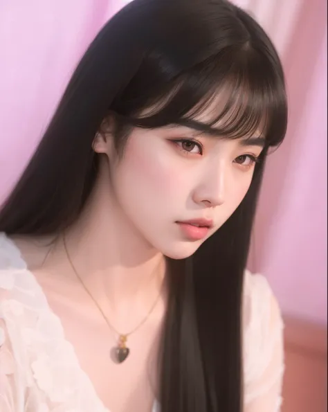 Araffe Asian woman with long black hair and a necklace, Dom Yunjoo, Kim Doyoung, Ulzzang, Ela tem cabelo preto com franja, Retrato de Jossi de Blackpink, Sakimichan, Portrait of female Korean idol, Retrato Jisoo Blackpink, Jaeyeon Nam, foto de perfil heads...