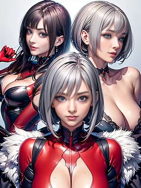 masutepiece、超a high resolution、powerful images、8k、1womanl、red full body bodysuit、upper body view、24 year old、silver-haired short...