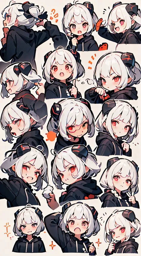 (((Max Quality)), (Character Design Sheet, Same Character, Front, Profile), Portrait from the neck up, Expression change scene, (Expression pattern, Close eyes, Bored expression, Anxious face, Serious expression, Smile, Fun) Illustration, 1 girl, white hai...