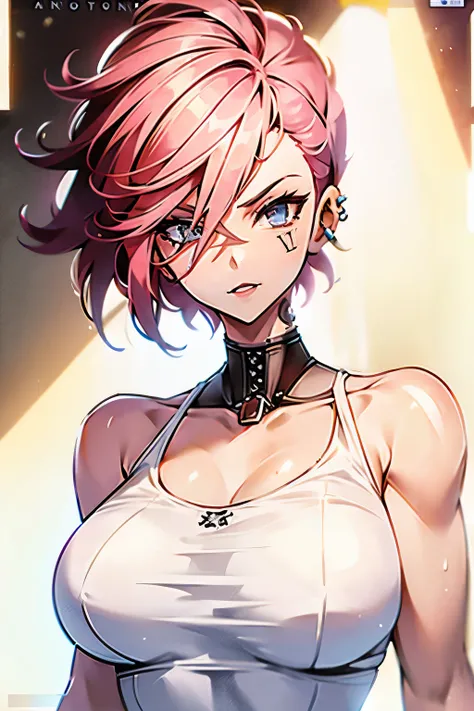 Arcanevi, a woman with short medium pink hair wearing a white dress, face feminina, arte do personagem do motor irreal, retrato