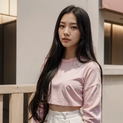 araffe asian woman with long black hair and a pink shirt, jaeyeon nam, jinyoung shin, ulzzang, jossi of blackpink, jisoo of blackpink, jisoo from blackpink, portrait of jossi of blackpink, wan adorable korean face, heonhwa choe, taejune kim, portrait jisoo...