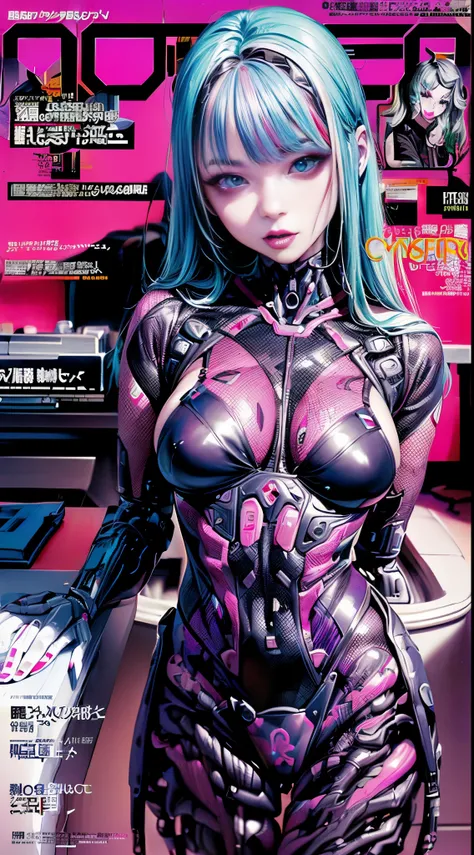 Flowing_contour biomechanical__cybernetic_airbrush___Strange__Weird__(((Japanese Harajuku style Fashion_(((colorful Magazine_cover)))__art_decor_Border)))__porcelain_and_Platinum / Futuristic Cyberpunk woman with porcelain skin, (cybernetic implants), NSFW