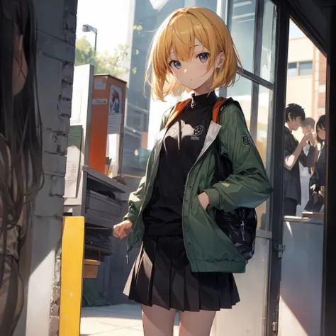 Super high quality by the art god, Ultra-detailed, High resolution, Shinkai Makoto style, anime moe art style, best anime 8K konachan wallpaper, Pixiv Contest Winner, Perfect Anatomy, BREAK,(Please draw a sleepy girl going to school alone.. ),BREAK, a hype...