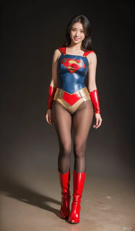 No background、Are sleeping、lying back on、(((Wear black tights on your beautiful legs.)))、(((Grow legs、tall、Legally express the beauty of your smile)))、((((Make the most of the original image)))、(((Supergirl Costume)))、(((beautiful hairl)))、(((Suffering)))、...