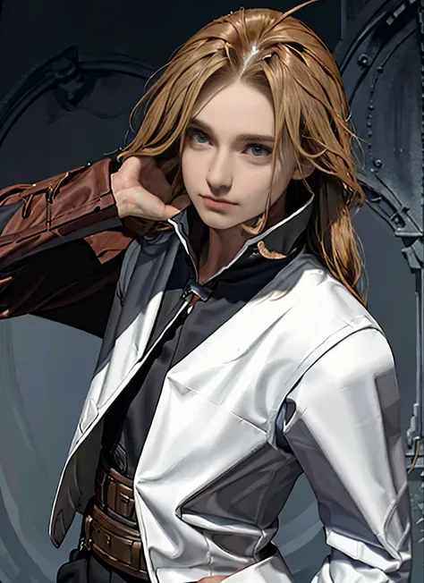 ((masterpiece,best quality, detailed)), realistic, hyper realistic, sombre, 1boy, edward elric, serious, regarder le spectateur,...