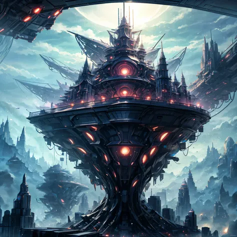 Create an alien spaceship over a futuristic city