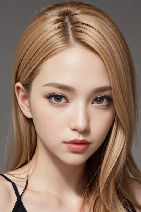 1womanl、(Super beautiful)、(ultra beautiful faces)、Gal K-Pop、makeup、(lip stick:1.1)、(eye line:1.2)、mascara、eyeshadows、glamor、(Blond hair and brown hair)、Wavy Hair、asymmetrical bangs、(facial close-up)