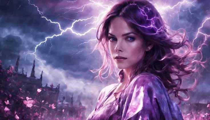 1 girl "Michelle Monaghan com vestido Vinho Longo",（Jogo King Card:1.5, simetria rotacional),Stephen Gammell,(cowboy shot), Minimalist compositions, requintada armadura de cristal，Fio Eletroluminescente, magic sparks, enchanted magical fantasy. Peach Bloss...