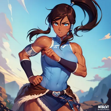 korra, dark skin, dark-skinned female, ponytail, muscular female, nsfw, high quality, detailed, high resolution,