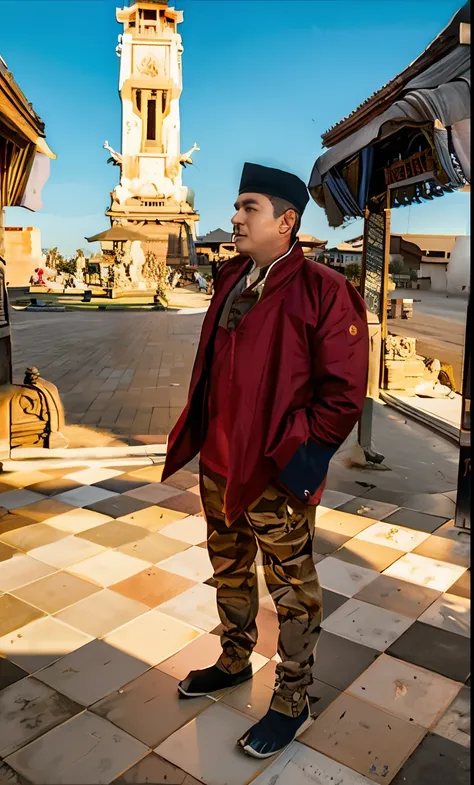 there is a man standing on a checkered floor in front of a clock tower, inspired by Kailash Chandra Meher, in front of a temple, profile photo, profile pic, temple in the background, profile picture 1024px, taken in the early 2020s, in front of the temple,...