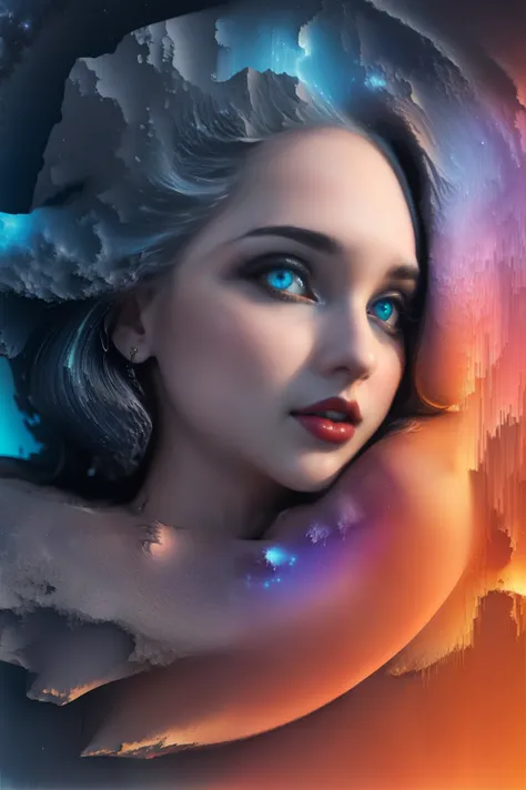 pixel sorting, very pretty girl emerged in eternal tera stream of everlasting data flowing through infinite light dispersion loop in the world of chaotic undulation optical illusions, celestial outerworld, lut, hdr, dramatic light, digital art, redshift re...