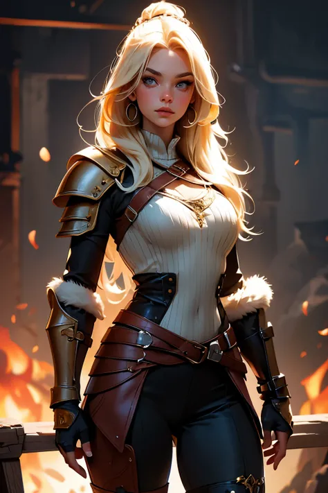 viking woman with blond hair and leather armor