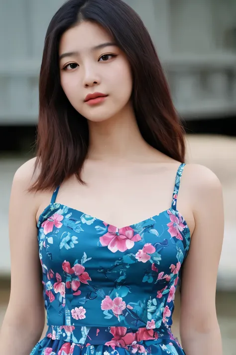 a close up of a woman in a water sea, korean girl, gorgeous young korean woman, beautiful south korean woman, korean woman, beautiful young korean woman, korean womens fashion model, photo of slim girl model, attractive pose, floral dress, skinny waist and...