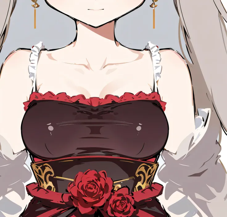 Anime girl wearing corset，Wear a rose belt, loli in dress, ((wearing aristocrat robe)), clothing design, 可爱的动漫waifuwearing beautiful clothes, fantasyoutfit, full body detailing, style of anime化, style of anime, Detailed clothing and face shapes, my dress u...