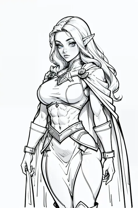 extremely long hair perfect anatomy 1 girl tall solo curvy ((muscular)) high elf toned body, breast plate, cape, ((slendered abs...