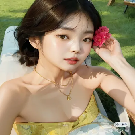 Asian arafe woman in yellow dress holding flowers, heonhwa choe, beautiful south korean woman, beautiful Korean girl, beautiful Korean girl, jinyoung shin, taejune kim, wenfei ye, jaeyeon nam, xintong chen, ulzzang, sun yunjoo, lee ji-eun, lee ji - eun, Se...