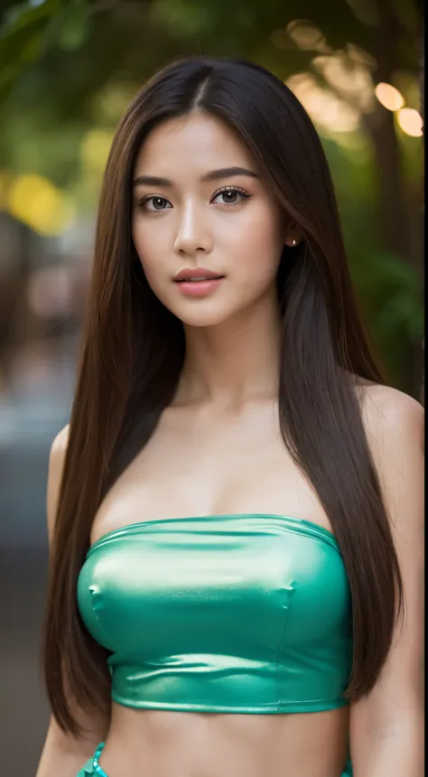 (bestquality,10,10,highres,masterpiece:1.2),ultra-detail,Realistic:1.37,professional,19 year old girl with long hair, Shiny hair and wearing TUBE Top., and the lower part is wearing a sarong, Symmetrical shape,The fingers are beautiful and proportionate......