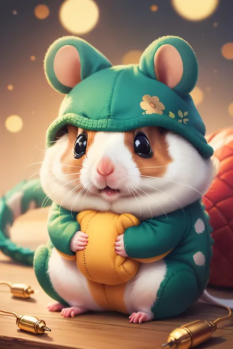 New Year&#39;s illustration hamster wearing a dragon stuffed toy