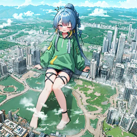 NSFW，​​{A giantess}，{1个Huge girl}，{are standing}，{urine液排出}​​，{urine液呈强酸性}，​​clouds， looking over city， mountain ranges， tmasterpiece, Best quality at best, The content is very detailed,tmasterpiece,Best quality at best,offcial art,Extremely detailed CG-8k...