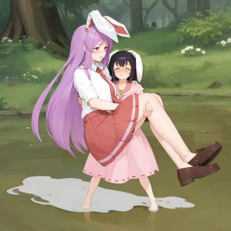 princess carry, size difference, crying, struggling, exhausted, pain, reisen udogein inaba, tewi inaba