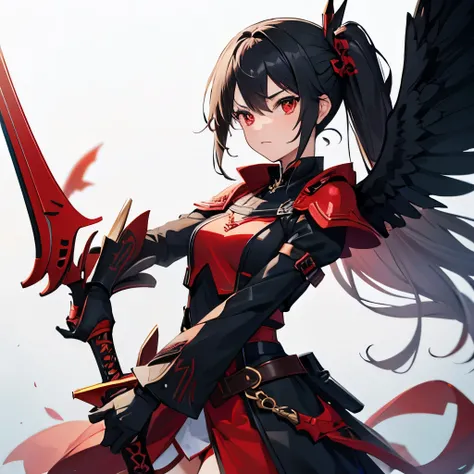 Girl with red sword,black wing,black clothes