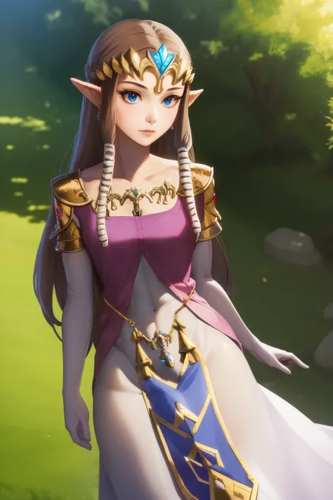 masterpiece, best_quality, 1girl, solo, princess zelda, twpr, nintendo, the legend of zelda, facing awayfrom viewer, head turned to look at viewer