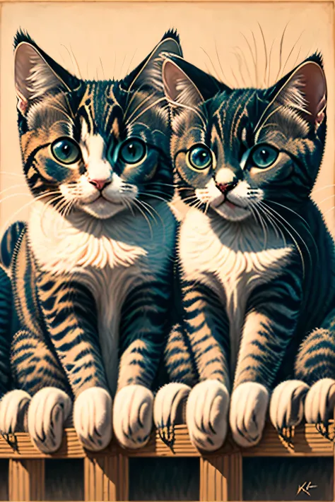 five kitens on a row,portrait