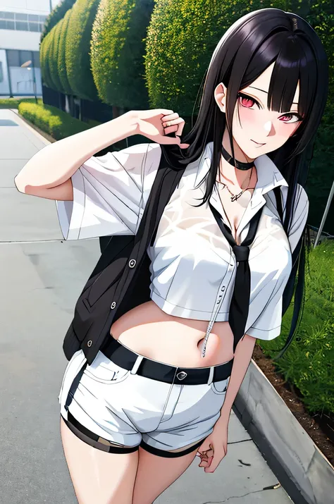 Anime girl with black hair and white shirt smokes a cigarette., an anime drawing by Yang J, pixiv, Contextual art, attractive anime girl, seductive anime girl, beautiful alluring anime woman, digital anime illustration, Full set of clothes. sexy drawing, r...