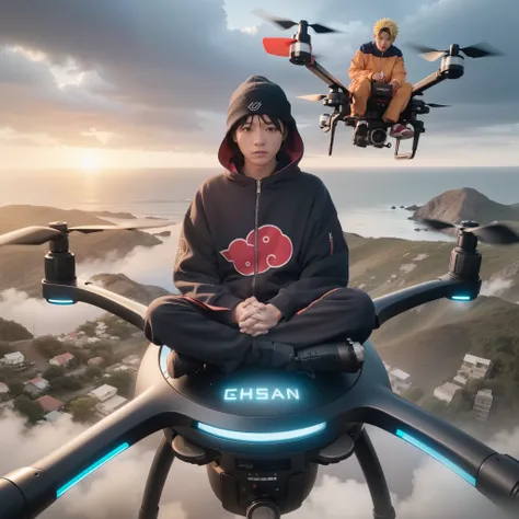 Naruto Uzumaki, sitting on the drone