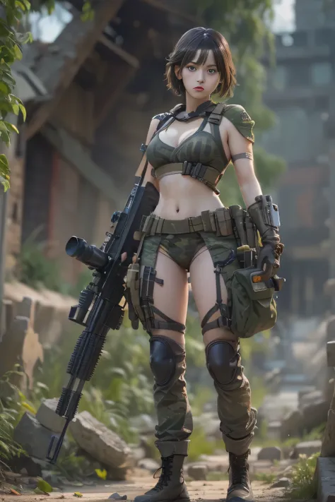 Unreal Engine:1.4,Ultra-realistic 64K CG, Photorealista:1.4, Skin Texture:1.4, Top 1 girls in bikinis ,japanes, sixteen years old, Colossal tits, Lunette de soleil, Gatling gun, Shell casing, Looking at Viewer, Bangs, ammunition belt, gloves,opening fire,i...