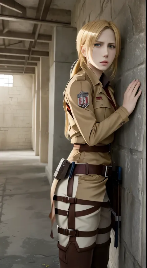 a woman with a sword standing in front of a wall, annie leonhart, in attack on titan, from attack on titan, looking like annie leonhart, attack on titans, attack on titan covert art, (attack on titans anime), attack on titan, attack on titan anime style, s...