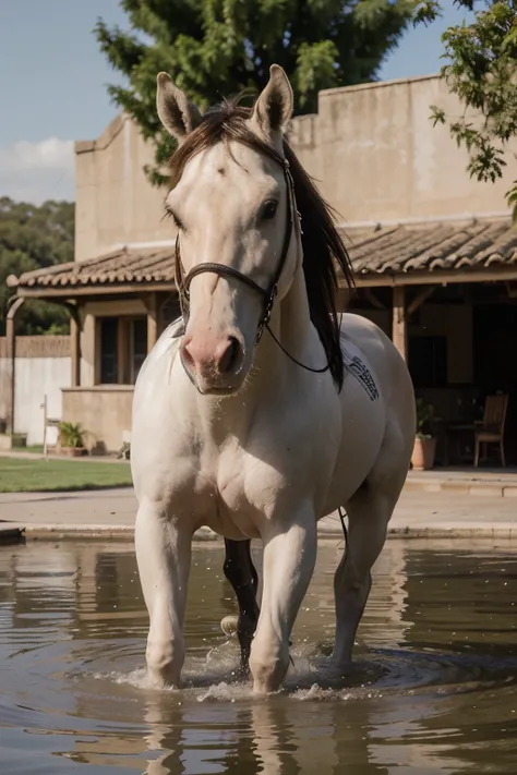 ((La mejor calidad)), ((Obra maestra)), (Detallado), Caballo blanco saltando sobre el agua