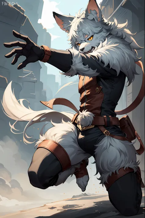 social game, unit illustration, fighting pose, fantasy, 1boy, solo, furry, kemono, detailed body fur, full body,