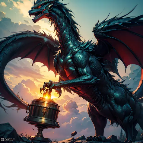 battlebeast2023 realism, Dragon ultra dark fantasy style, John Tolkien style, by Jean-Baptiste Monge, the dragon hugs the beholder with its tail, winter, Snow is falling, huge snow falling, a huge white dragon hugs a beholder, large white dragon with golde...