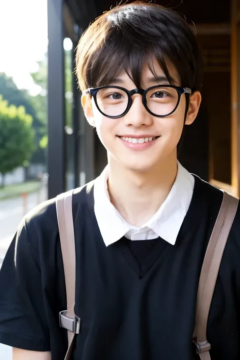 Glasses man smiling black school run Japanese high school student